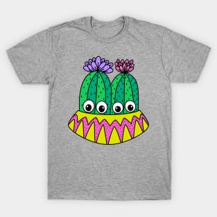 Cute Cactus Design #299: Pretty Potted Cactus With Flowers T-Shirt